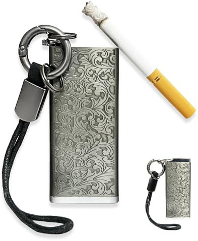 1 Pcs Cigarette ashtray for Travel, Keychain, Portable Metal, Smell Proof with Lid, for Outdoor Camping, Travel, Garden, Bar, Car(Black)