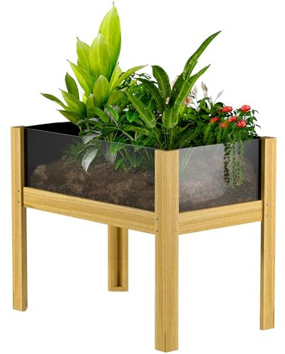 Outsunny Fioriera autoportante, orto autoportante con pannelli in acrilico e fori di drenaggio, orto rialzato in legno per fiori, erbe e verdure, 75 x 46 x 60,5 cm, legno naturale