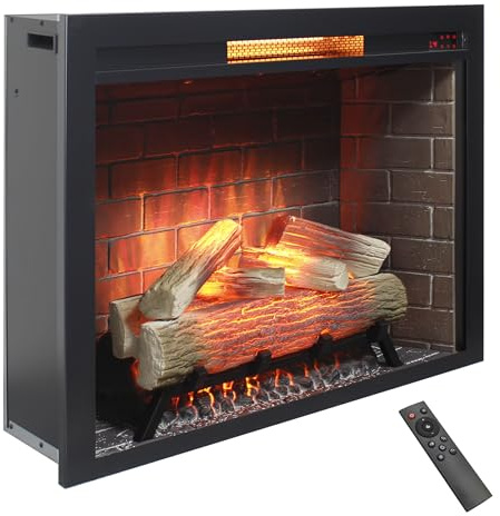 33 Inch Electric Fireplace Insert with Infrared Heating Recessed Firebox Adjustable Flame Effects Touch Panel for Home Decor