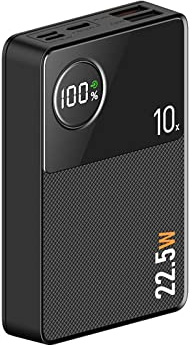Strömbank, bärbar snabbladdning, reservbatteriladdning, LCD-skärm, med 3 utgångsportar, 3 ingångsportar, laddning, svart, 1 0 000 mAh