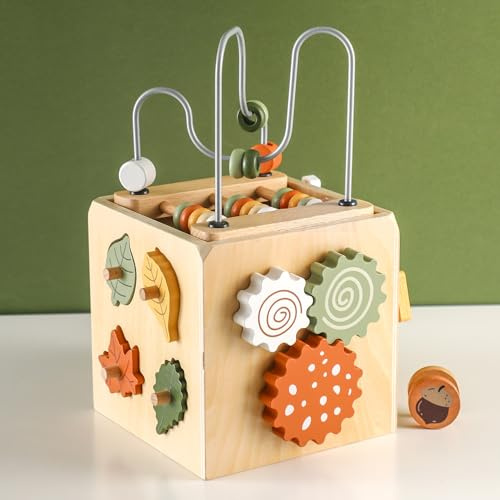 Smartwo Giochi Montessori per Bambini da 1 Anno, Cubo Multiattività in Legno, Gioco Educativo Legno Centro Attività Baby, Giocattolo Regalo Compleanno Pasqua Halloween Natale per Ragazzi Ragazze1 2 3+