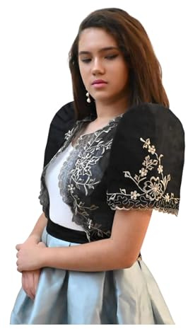 Mestiza Pinya Filipiniana Jade Bolero, Embroidered Floral Design, Traditional Filipino Fashion (US, Alpha, XX-Large, Regular, Regular, Black)
