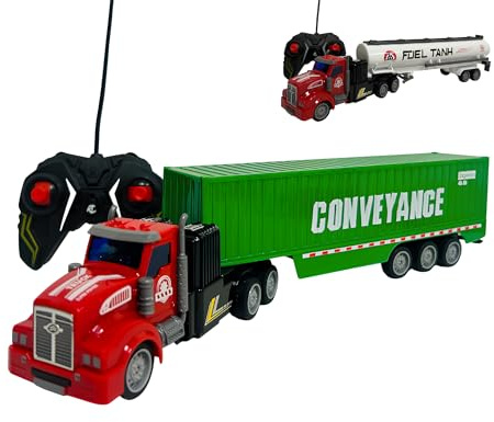 Camion Telecomandato per Bambini con Luci Led Camion Radiocomandato RC con Rimorchio Cisterna Porta Container con Battery Pack Ricarica USB Tir Autocarro Articolato Trasporto Motrice ,SOGGETTO CASUALE