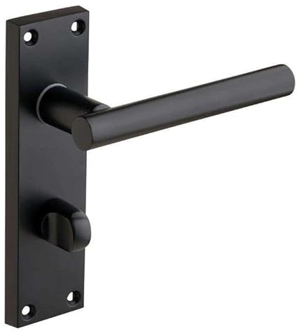 Designer Levers T-Bar Straight Lever Bathroom Door Handle on Backplate - Privacy Thumb Lock, Matte Black Finish, Solid Aluminum & Zinc Alloy Construction, Ideal for Bathrooms & Bedrooms