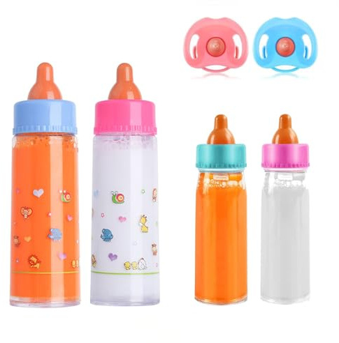 JINJUMEI Lot de 6 biberons Magiques à Lait avec tétine, la Magie Biberon Magique pour Poupée, Biberon Poupee avec Contenu Disparaître, Accessoire Poupon, Convient aux Enfants de Plus de 3 Ans