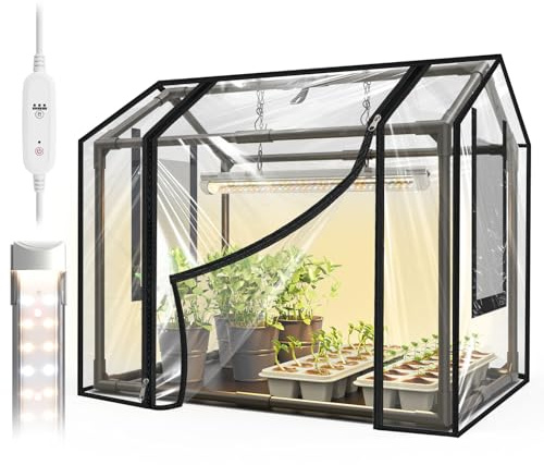 Bstrip Gewächshaus mit Pflanzenlampe, Mini Gewächshaus aus PVC mit Belüftungsfenster und Reißverschluss-Tür, 18W Pflanzenlampe mit Timer, Gewächshaus Klein mit wasserdichter Matte, 60x40x52cm