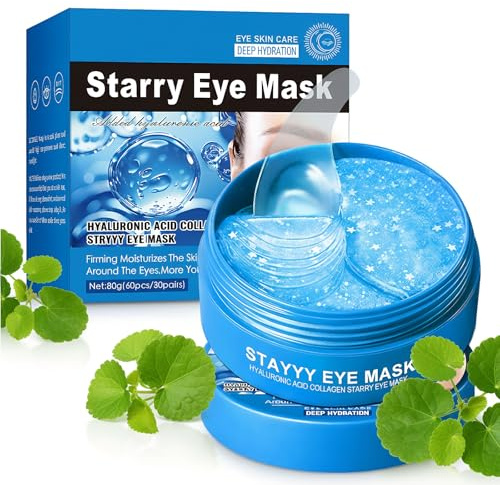 60 Piezas Parches Ojos, Hidratante y Refrescante, Parches Ojos Anti Fatiga y Antiarrugas, Colágeno y Hidratación Profunda, Cuidado Contorno de Ojo para Hombre y Mujer, 80g