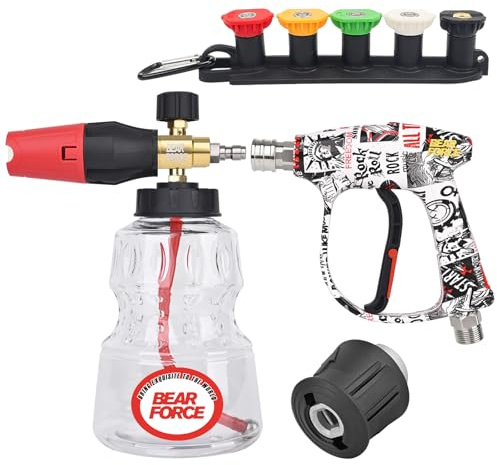 BEAR FORCE Pistola a spruzzo per idropulitrice M22-ID14 mm e connettore rapido da 1/4, lancia per schiuma da neve da 1 l, set per idropulitrice Kar-Cher K1 K2 K3 K4 K5 K6 K7, lavaggio auto, pulizia