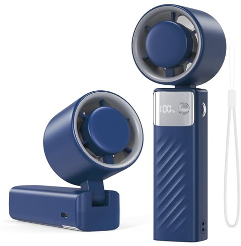 Mini Ventilatore Portatile USB - 199 Velocità Regolabili, Batteria 4000mAh Autonomia 20 Ore, Pieghevole 115°per Uso Mano/Scrivania, Display LED con Cordino, Ventilatore per Viaggi Ufficio Trucco