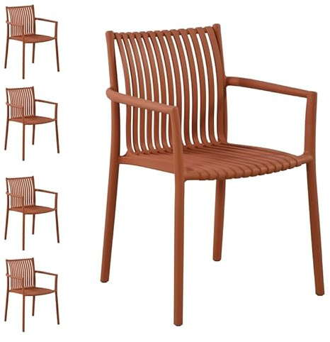 Gruppo Maruccia - Set 4 Sedie Moderne in Polipropilene - Bracciolo Integrato, Impilabili - Arredamento Giardino, Bar, Ristoranti - Colore Rosso
