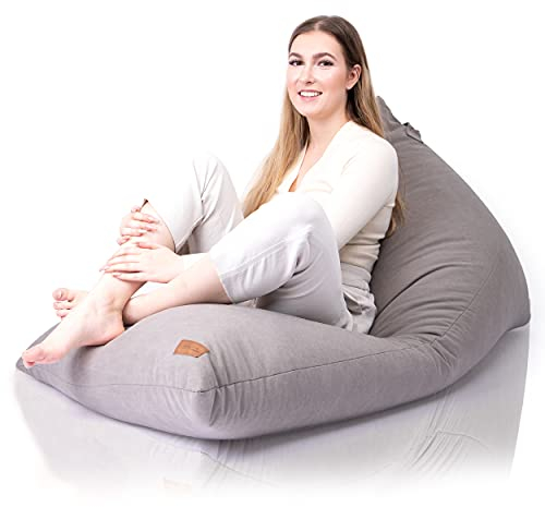 Aiire Modern Gaming Sitzsack XXL Liege - Riesen Bean Bag mit Füllung für Jungen und Kinder - Sitz Sack mit Lehne - Bodenstuhl Grau, Bodenkissen Grob, Chillout Sessel kuschelig Grau