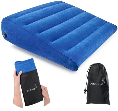 Circa Air Almohada Inflable de cuña para Viajes, Ligera y portátil. Almohada de cuña de Viaje para Dormir, reflujo ácido, GERD, ronquidos. para Espalda, elevación de piernas y Soporte de Rodilla.