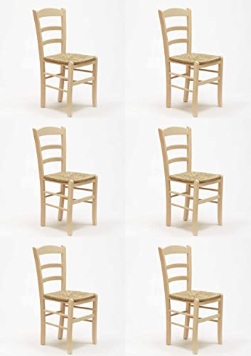 SISA srl, Set di 6 Sedie, Sedie In Legno Grezze, Sedie Sala Da Pranzo, Arredamento Casa, Modello Paesana, Seduta Paglia, 45x 37x 87 Cm, Made In Italy, LE SEDIE NON SONO VERNICIATE