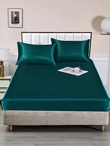 Bettlaken Spannbettlaken 120x200cm Dunkelgrün Grün Boxspringbett Topper Frottee Satin Glänzend Seide Spannbetttuch Leintuch für 120 x 200 Uni Muster Spannleintuch für Hohe Matratze bis 25-30 cm