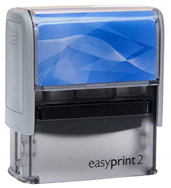 Selbstfärbender Stempel easyprint 2 blau – personalisierbarer Firmenstempel, Namensstempel, Adressstempel oder sonstiger Textstempel – Abdruck ca. 47x18 mm mit bis zu 5 Zeilen