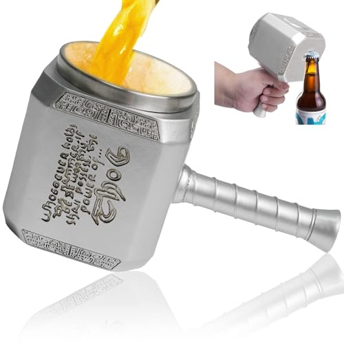 Tazza Personalizzata Acciaio Inox,Tazze Colazione Thor,Tazze Martello Thor,Boccale di Birra Creativo,Tazze Caffe Particolari,Regalo di Compleanno per Uomini e Donne, Famiglia e Amici (D'argento)
