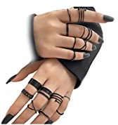 Vintage Black Knuckle Rings Set for Women, 16 PCS Open Stackable Midi Rings, Boho Butterfly Snake Finger Ring Pack