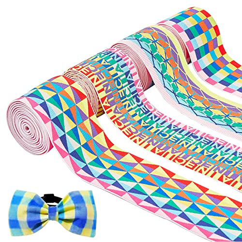 FINGERINSPIRE 7.3m 4 Stile Nähen Gummibänder Nylon Gummiband 5cm Breit Quadratisch/Dreieckig/Buchstaben/Würfelmuster Gummiband Bunt Weicher Elastischer Besatz Für Kleiderbund Perückenbänder