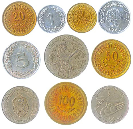 Hobby of Kings Tunisia 10 Mixed Coins | Millim | Dinars | African Currency | Tunisian money Since 1960
