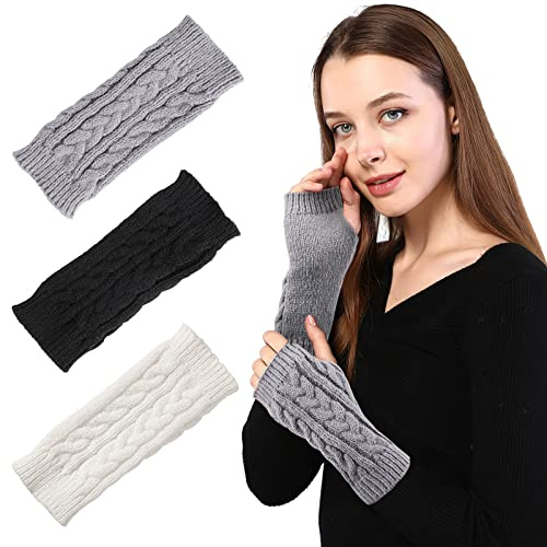 TAGVO 3 Pares De Guantes Sin Dedos Tejidos, Mitones Manoplas de Punto de Inviern, Guantes de invierno para mujeres sin pulgare, Guantes sin Dedos Mujer Calentador de Punto
