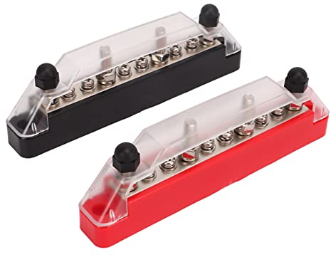 sammelschiene 12v m6,Stromverteilerblock, 1 Paar 10-poliger Stromverteilerblock, Sammelschiene, 48 V, 150 A, M6-Bolzen, M4-Schraube, Sammelschiene für Autoboot(4 STÜCKE M6 Bolzen, 6 STÜCKE M4 Schraube