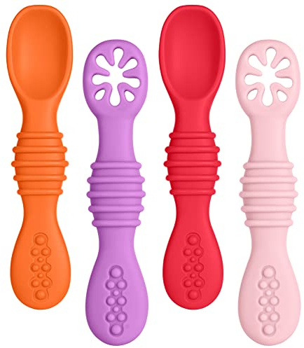 Vicloon Baby Lernlöffel Silikon, 4 Stück Weich Esslernlöffel, Baby Löffel Brei ab 4 6 Monaten zum Selber Essen, Weich Flexibel Kinder Besteck BPA-frei, Baby Selbst Essen Esslernbesteck