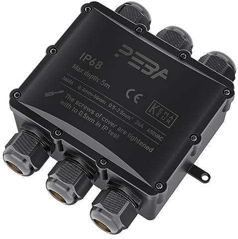 PEBA® Boîte de dérivation étanche IP68 - Etanche Boîte de Jonction - Boîtier de raccordement électrique 6 voies pour câble de Ø4-14mm - Connecteurs de Câbles Étanches,Parfait pour câble extérieur