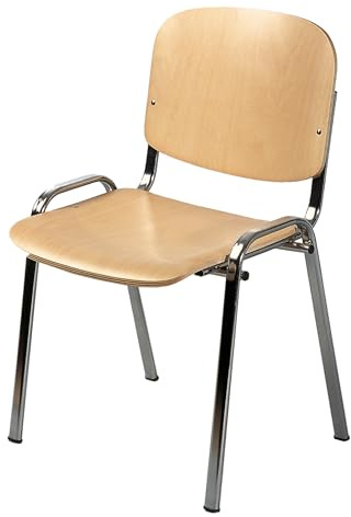 Topsit Besucherstuhl ISO, Bequemer Konferenzstuhl, stapelbar, mit Sitz und Rückenlehne aus Holz. (Chrom Gestell)