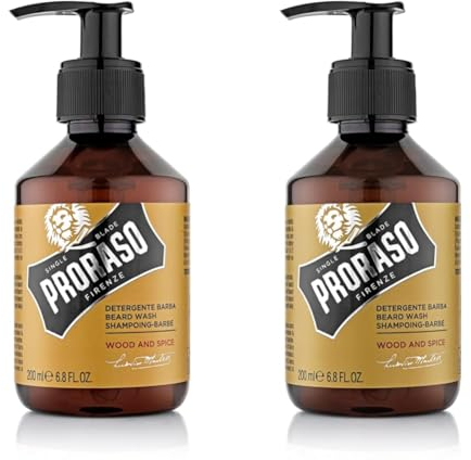 Proraso Beard Wash Wood & Spice, 200ml, duftendes Bartshampoo reinigt, pflegt und erfrischt Bart & Haut, Waschgel entfernt Verunreinigungen sanft, Made in Italy (Packung mit 2)
