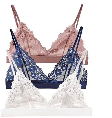 Cotorance Womens 3 Pack Lace Bra Plunge No Underwire Unlined Demi Triangle Bralettes