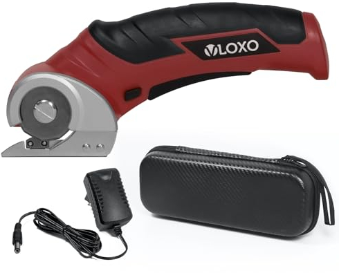 VLOXO Cúter Rotativo Eléctrico, Tijeras Eléctricas Inalámbrico con Bloqueo de Seguridad Tijeras Electricas Carton con Recargable Cortador para Tela Alfombra Cuero Manualidades