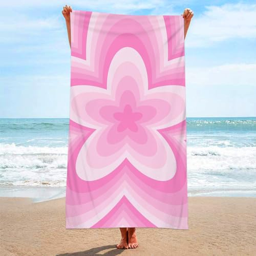Strandtuch Rosa Beige Blumen Mikrofaser Handtuch Badetücher Absorbierendem Strandtuch Mikrofaser Weich Mikrofaser Handtuch Groß für Camping Fitnessstudio Reise Strandhandtuch 100x200cm