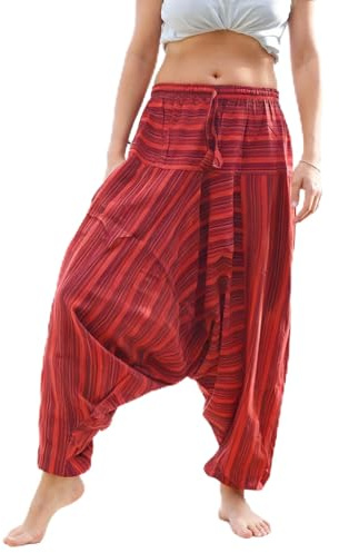 Generico Pantaloni Harem Estivi Unisex, Gamba Larga, Righe Colorate, Elastico in Vita, Cotone, Ali Baba, Multicolore Aladdin (IT, Testo, Taglia Unica, Regular, Regular, Rosso)