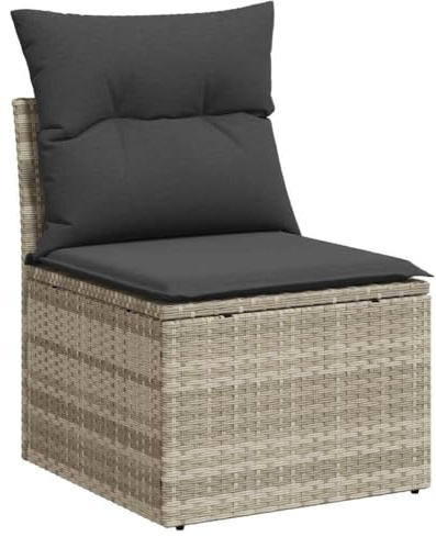 vidaXL Gartensofa ohne Armlehnen mit Kissen, Outdoor Sofa mit abnehmbarem waschbarem Bezug, Terrassensofa mit Stahlrahmen, Gartenstuhl Gartensessel Gartenmöbel, Hellgrau Poly Rattan