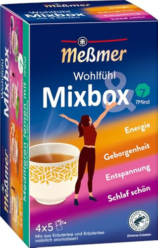 Meßmer Wohlfühltee Mixbox | 20 Teebeutel in 4 Sorten: Energie, Geborgenheit, Entspannung, Schlaf schön | Kräutertees für jede Tageszeit