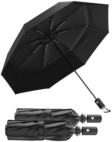 Rain-Mate Windproof Compact Umbrellas for Rain - Strong Reinforced Fiberglass Rib Design & Auto Open & Close - Portable Folding Travel Umbrella - Lightweight & Packable for Women & Men, Easy Collapse