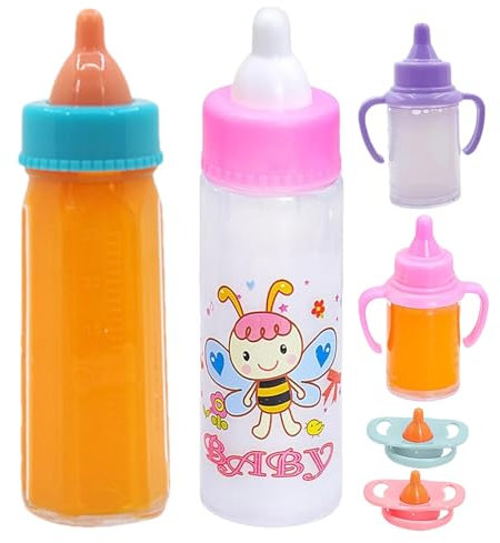 6Pcs Baby Doll Accessories Set - Baby Dolls Bottles With Disappearing Milk Or Juice, Magic Milk Bottle Baby Doll Dumm-y Baby Doll Feeding Set Baby Doll Bottle,Funny Simulation Dolls Accessories