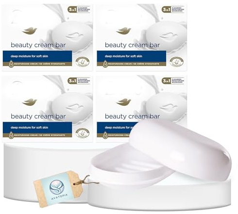 Original Beauty Cream Soap Bars Multipack 4x90g – 3-in-1 Cleanses, Moisturises & Nourishes – Sulphate-Free Body Soap Bar Multipack with Portable Soap Tray & Lid – Gentle Daily Use Soap Bars Multipack