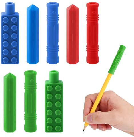 BTONGE 8 Pack Chew Toys for Autistic Children, Chewable Silicone Pencil Fidget Toppers for ADHD, Oral Motor Needs and Anxiety Relief