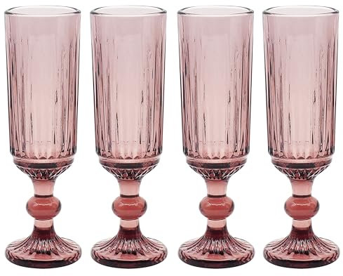 Lesser & Pavey Elements Pink Flutes Glass | Champagne Glassware for Home and Parties | Elegant Gift for Weddings and Christmas | Perfect for Stylish Drinkware