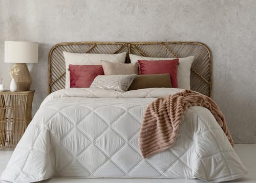 Fundeco - Edredón Cama 90 - Acolchado Rombos - 180x270 cm - Color Beig - Acolchado 250g/m² - Incluye 1 Funda de Cojín Decorativo 50x70 cm (Caroline Beig)