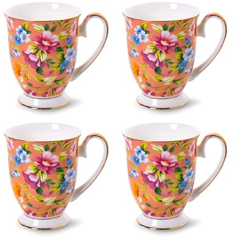 MIATTCLD Porcelain Bone China Coffee Mugs - 11oz/312ml - Set of 4, Cups for Latte, Hot Tea, Cappuccino, Mocha, Cocoa (Orange)