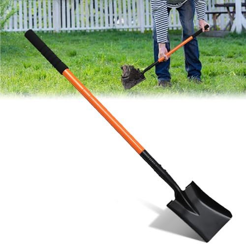Small Square Point Shovel for Digging with 43.3 Metal Handle, Flat Head Small Shovel Trench Shovels Ideal for Digging Trenching Planting Camping Transferring Gardening, Orange