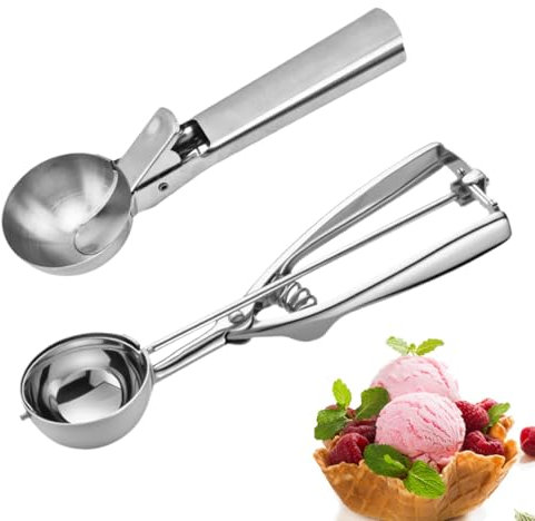 JAWUZ Set di 2 Palette per Gelato in Acciaio Inossidabile 304, Porzionatore Multiuso per Gelato, Frutta e Polpette, 4.8 cm e 5 cm, Facile da Pulire,Casa e Ristoranti