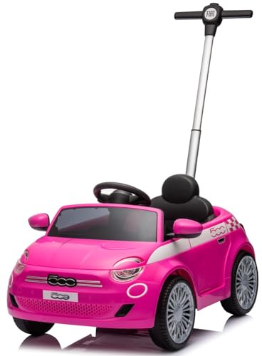 sun baby Voiture pour enfants à pousser FIAT 500, Porteur auto enfant à partir de 18 mois avec ceinture de sécurité et porte ouvrante (Rose)