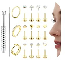 THUNARAZ 14K Gold Nose Rings Studs for Women Tragus Helix Piercing Jewelry