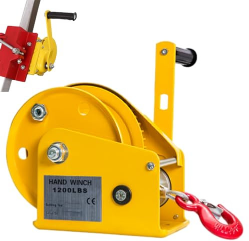 Aocay Verricello Manuale Piccolo, Argano Manuale a Fune con Freno Automatico e 5-30m Cavo, 1200lbs/2600lbs Argano a Cricchetto Manuale per Barca e Rimorchi(1200 lbs,30m)