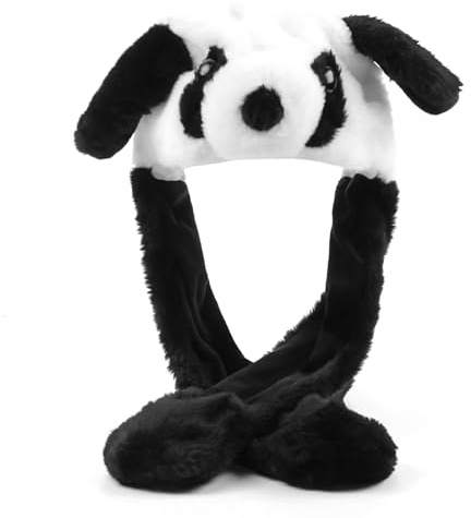 Gorro Panda Lindo,Sombrero de Terciopelo Navideño,Gorro Bufanda 2 en 1,sombrero emergente de felpa,Sombrero para niños y niñas orejas en movimiento de animales para festivales,cosplay (Panda)