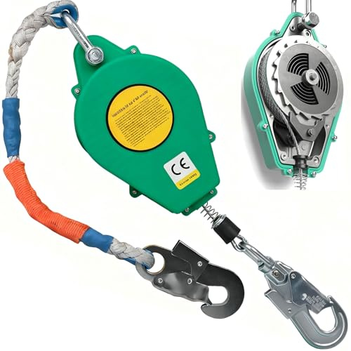 Dispositivo Anticaduta Retrattile Certificato, Dispositivo Retrattile di Sicurezza Anticaduta 10m/15m/20m, 150kg Dispositivo Retrattile di Sicurezza Anticaduta Tetto e Lavoro Aereo (Verde, 20m)