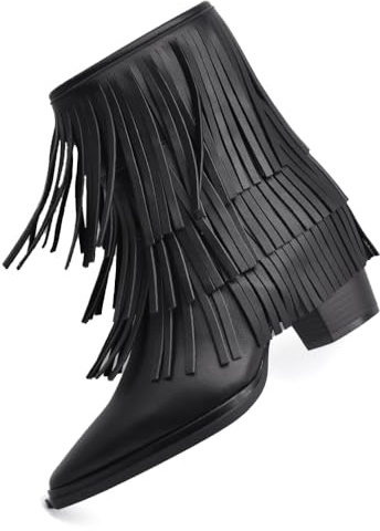 IF Stivaletti Stivali Texani Western da Donna Con Frange Camperos MP2742-4 nero N.39